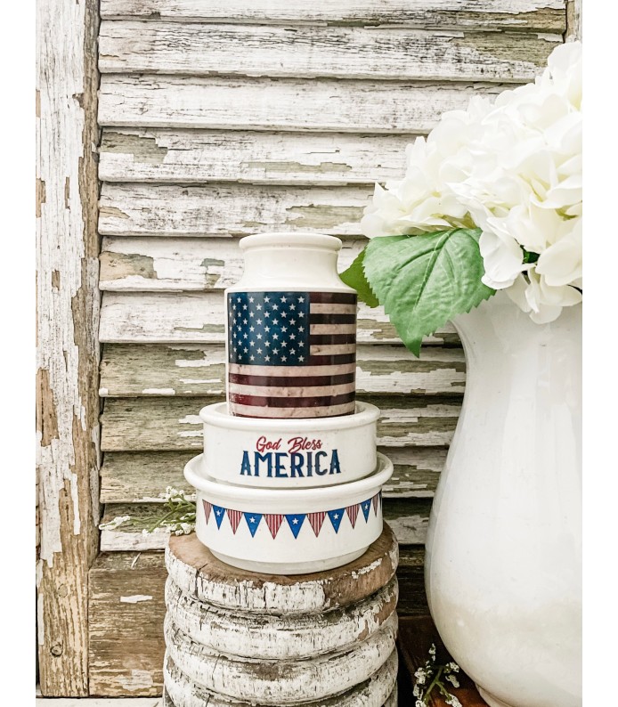 Antique/Vintage Ironstone, God Bless America stack, instant collection w/ transfers - LTD